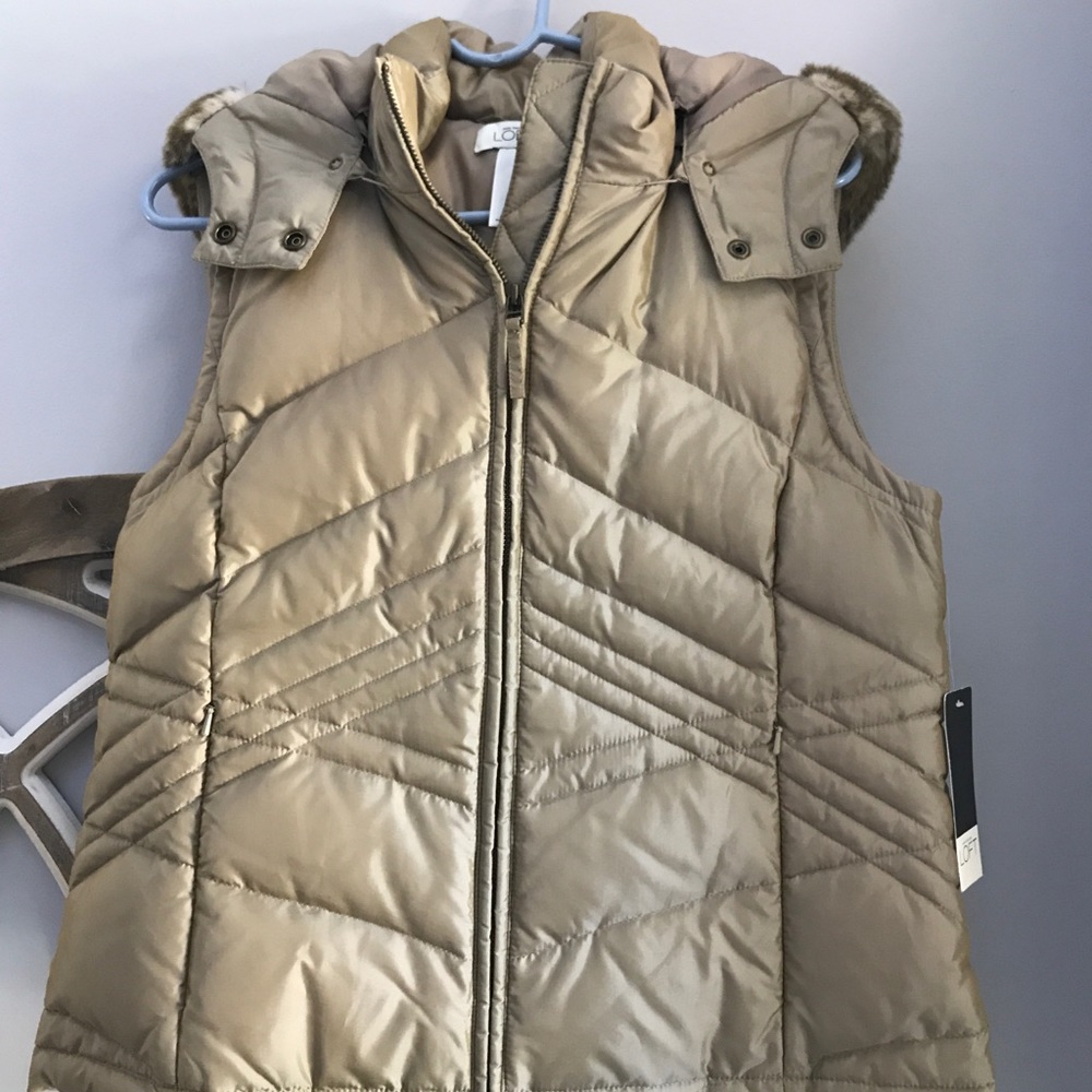 NWT tan puffer vest with faux fur hoodie!